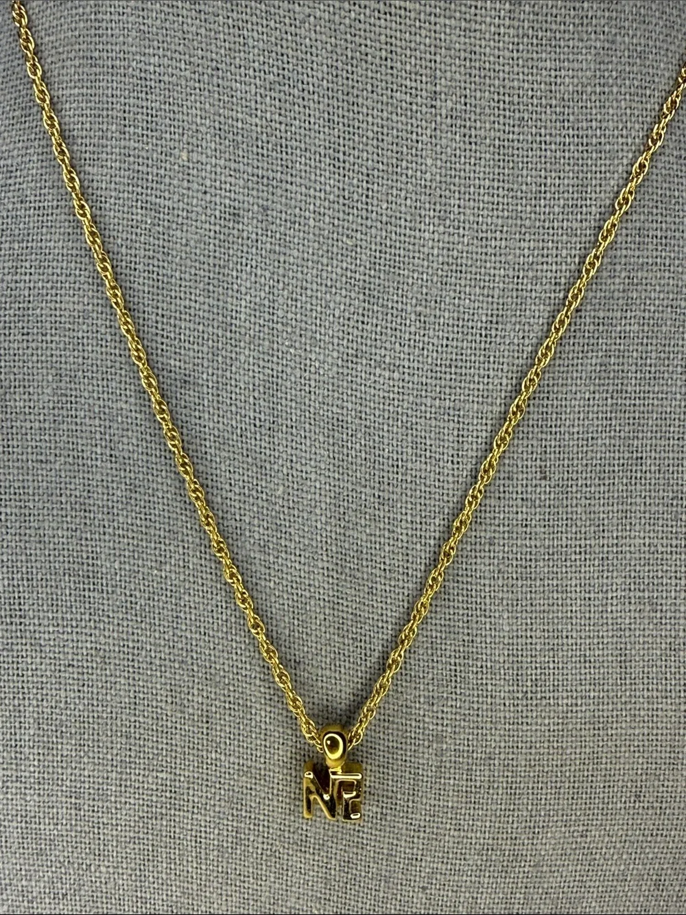 Nina Ricci NR Logo Pendant Necklace Gold Tone 16” Chain Vintage